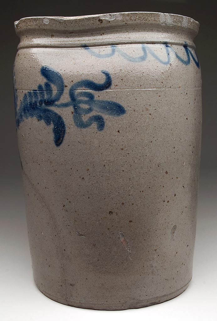 SIGNED "IRELAND / & / DUEY.", "MT. CRAWFORD / VA", SHENANDOAH VALLEY OF VIRGINIA DECORATED STONEWARE JAR