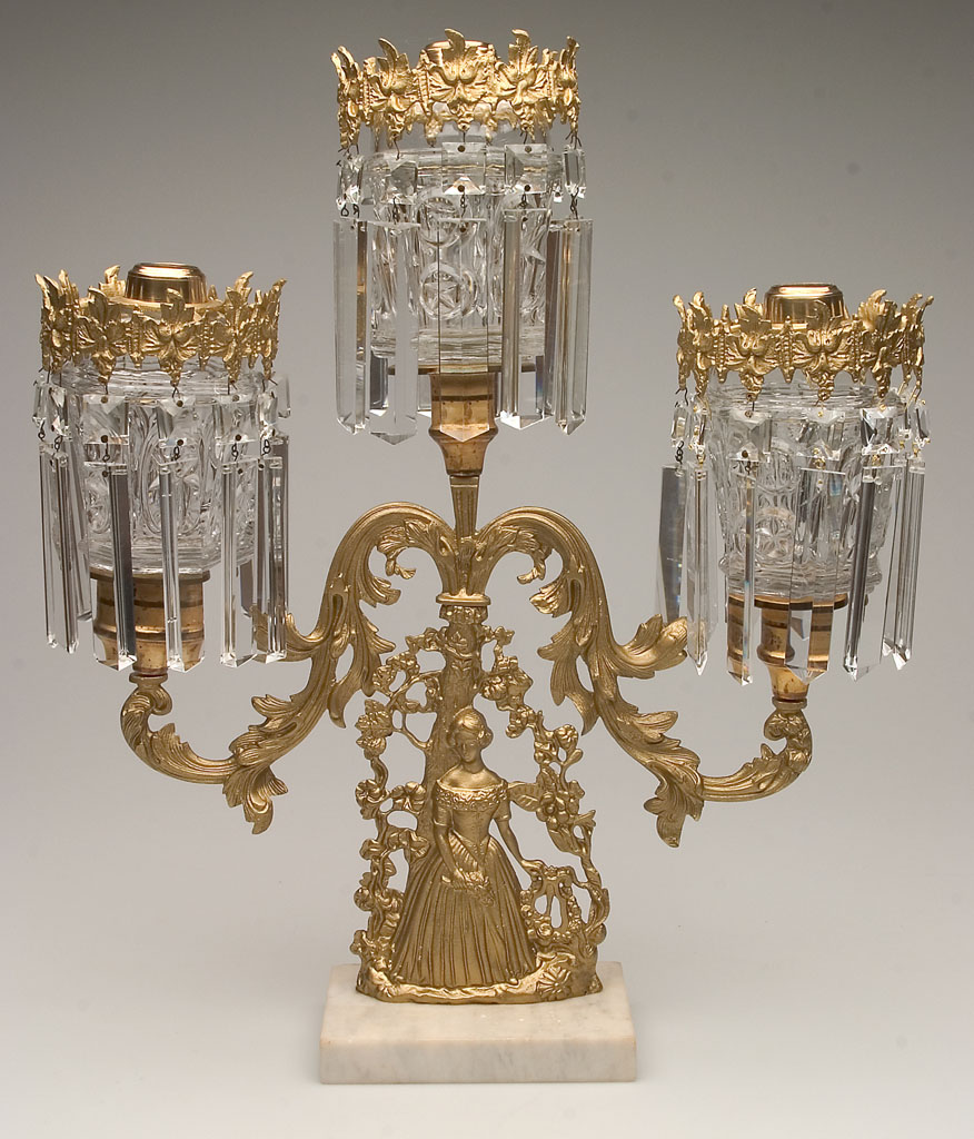 JENNY LIND THREE-BRANCH GIRANDOLE WITH STAR AND PUNTY PEG LAMPS