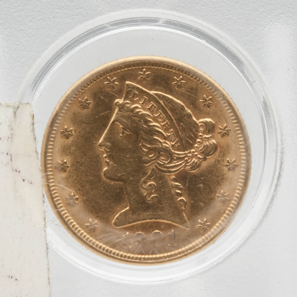 UNITED STATES GOLD COIN, 1901 $5 CORONET HEAD