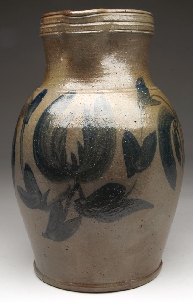 SIGNED "SOLOMON BELL", WINCHESTER OR STRASBURG, SHENANDOAH VALLEY OF VIRGINIA, DECORATED STONEWARE PITCHER
