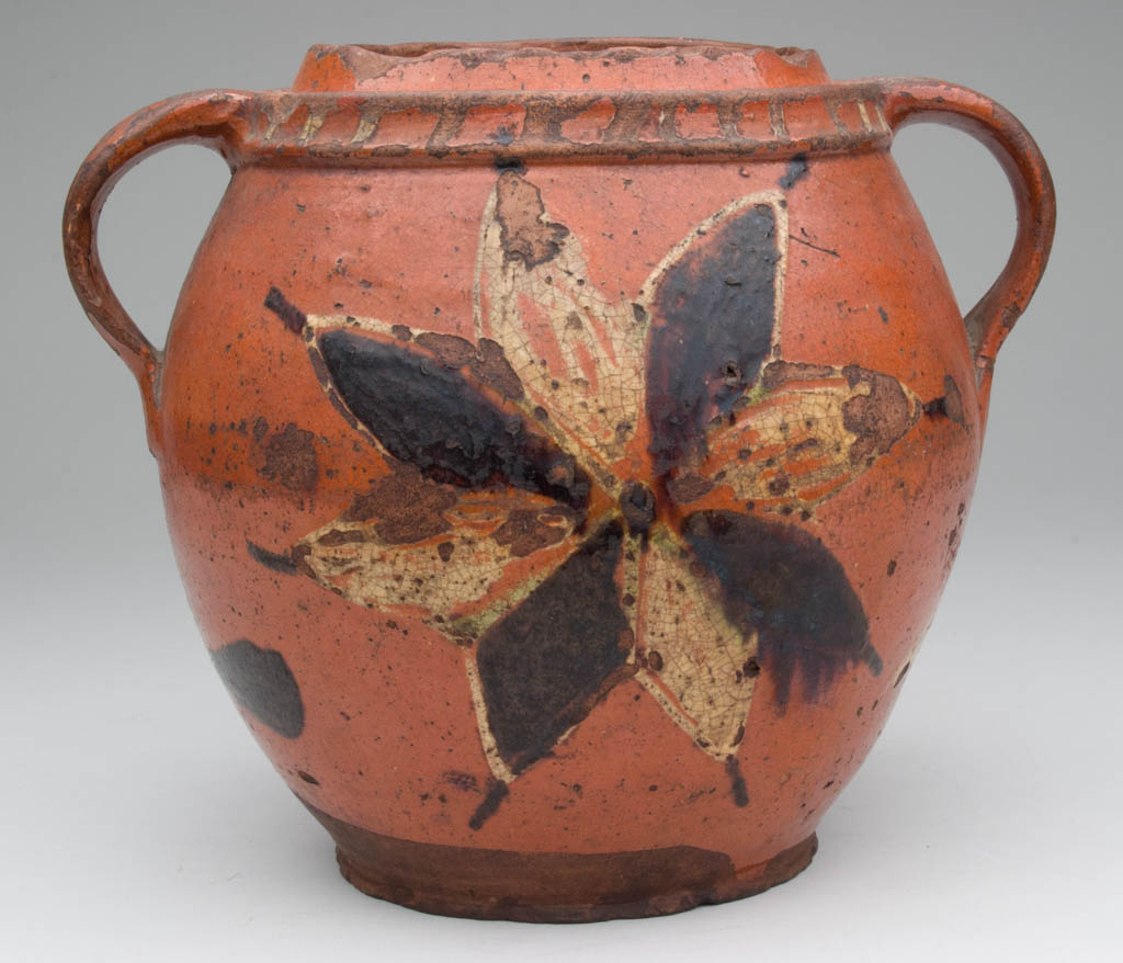 PETER BELL (ATTRIBUTED), WINCHESTER, SHENANDOAH VALLEY OF VIRGINIA MANGANESE AND SLIP DECORATED LEAD-GLAZED EARTHENWARE / REDWARE JAR