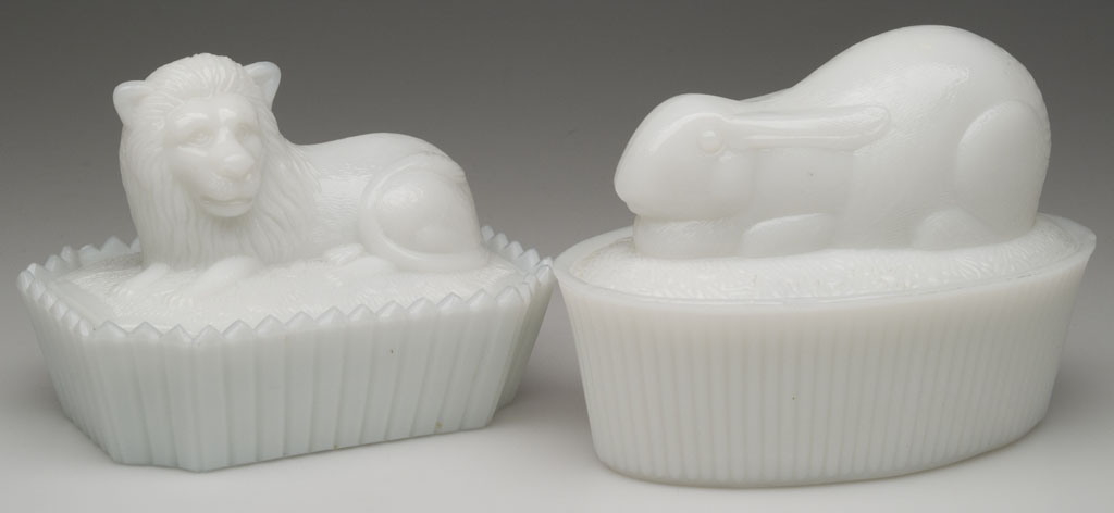 ANIMAL COVERED DISHES, LOT OF TWO