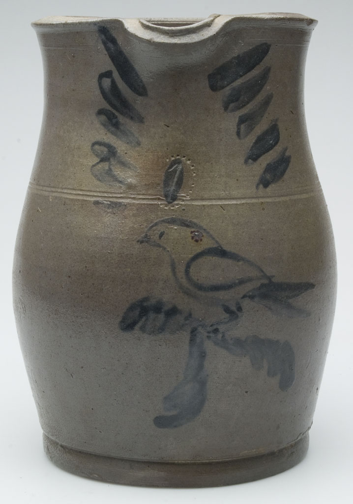 IMPORTANT ROCKINGHAM CO., SHENANDOAH VALLEY OF VIRGINIA DECORATED SALT-GLAZED STONEWARE PITCHER