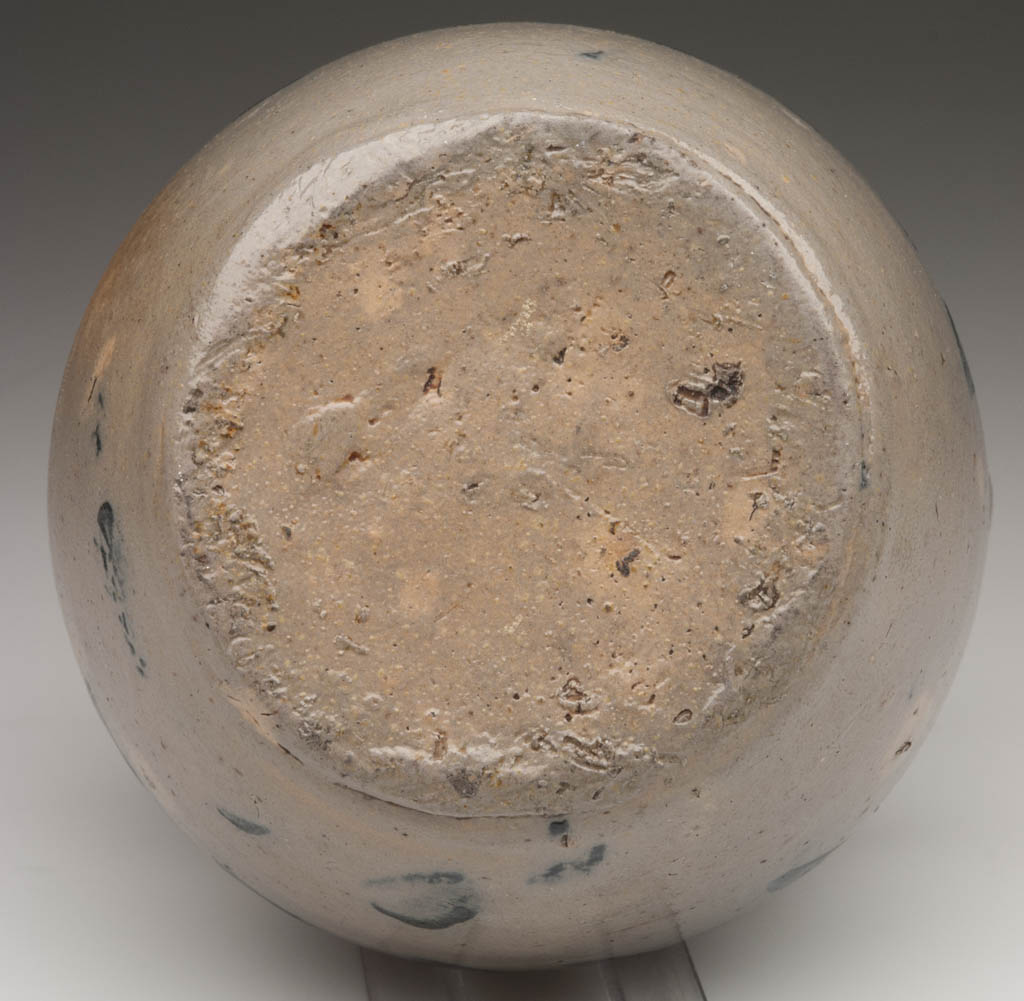 RARE AND IMPORTANT COFFMAN SCHOOL, PROBABLY ROCKINGHAM CO., SHENANDOAH VALLEY OF VIRGINIA INSCRIBED AND DECORATED SALT-GLAZED STONEWARE DIMINUTIVE LIDDED JAR
