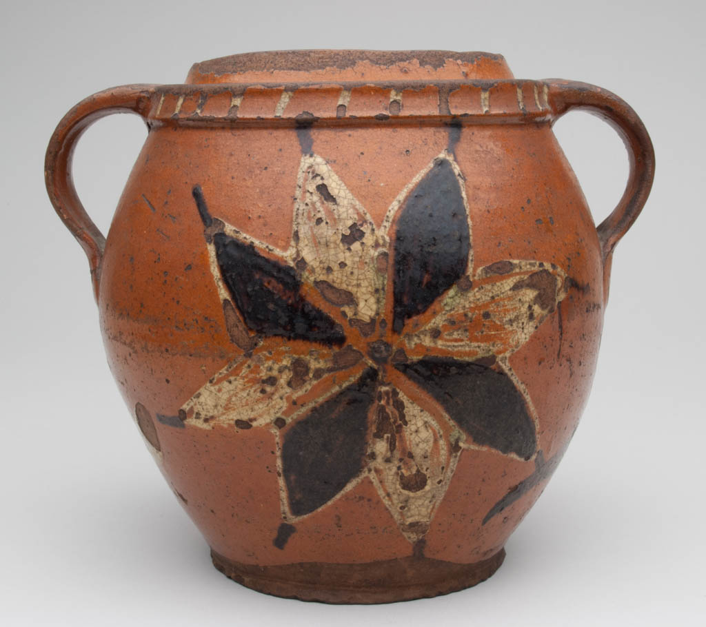 PETER BELL (ATTRIBUTED), WINCHESTER, SHENANDOAH VALLEY OF VIRGINIA MANGANESE AND SLIP DECORATED LEAD-GLAZED EARTHENWARE / REDWARE JAR