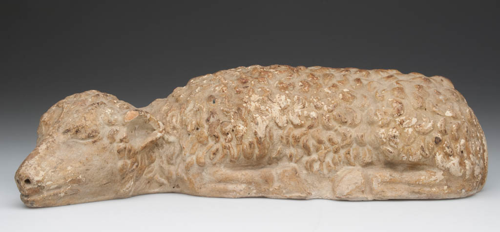 J. EBERLY (ATTRIBUTED), STRASBURG, SHENANDOAH VALLEY OF VIRGINIA MOLDED SLIP-WASHED EARTHENWARE / REDWARE LAMB