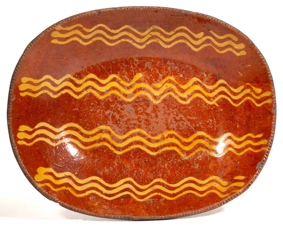 PENNSYLVANIA DECORATED EARTHENWARE / REDWARE DISH / LOAF PAN
