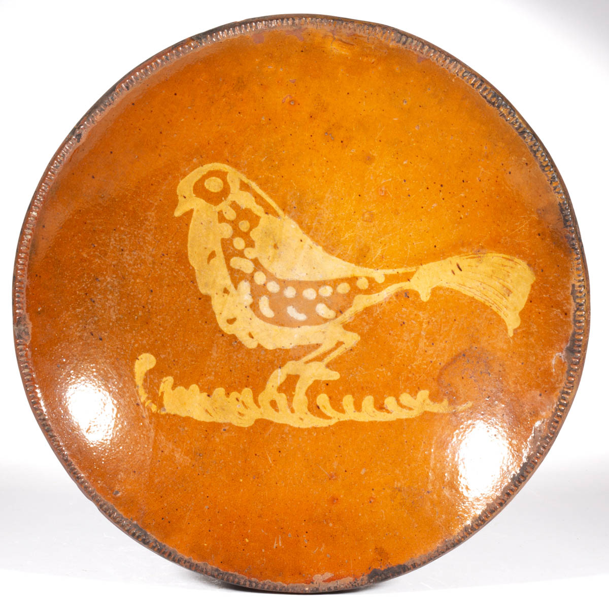AMERICAN DECORATED EARTHENWARE / REDWARE CHARGER