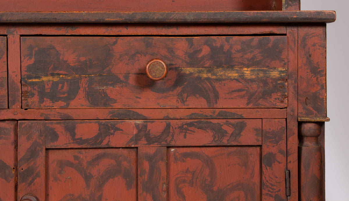 SOUTHERN PAINT-DECORATED YELLOW PINE DISH CUPBOARD