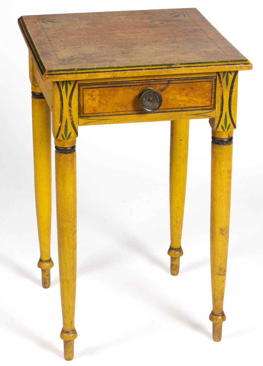 RARE NEW ENGLAND PAINT-DECORATED PINE STAND TABLE