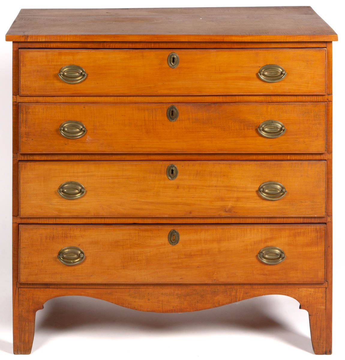 NEW ENGLAND FEDERAL FIGURED MAPLE CHEST OF DRAWERS