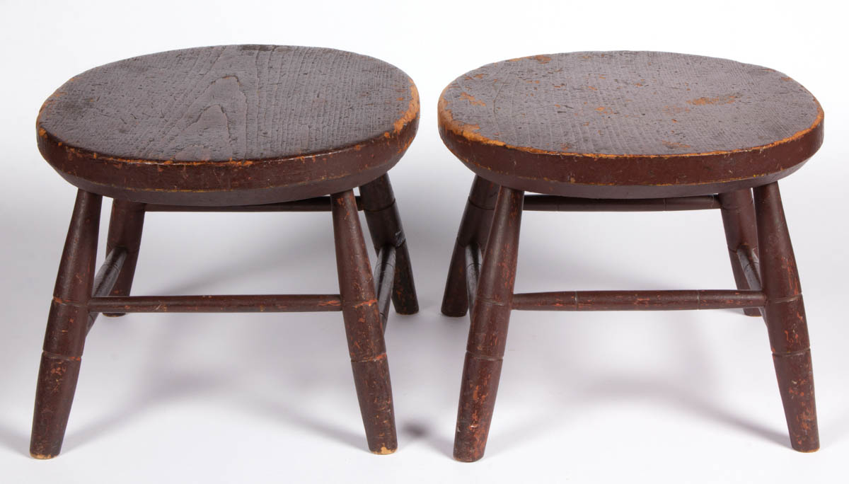 NEW ENGLAND SIGNED WINDSOR PAIR OF FOOT STOOLS