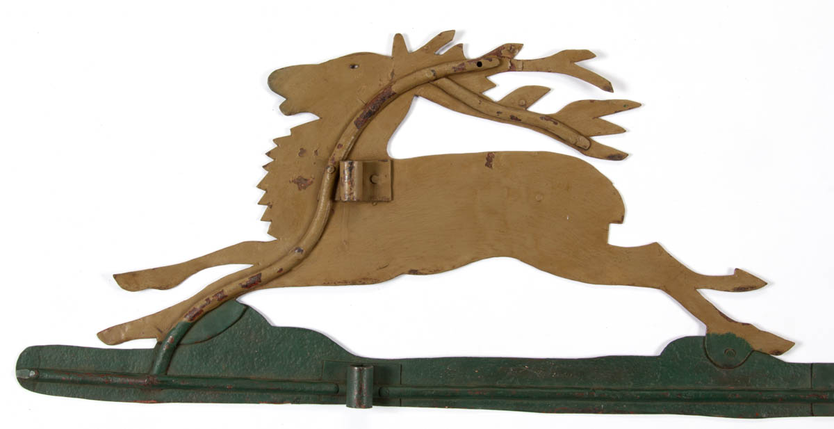 AMERICAN FOLK ART CUT-OUT SHEET-IRON HUNTER AND STAG WEATHERVANE
