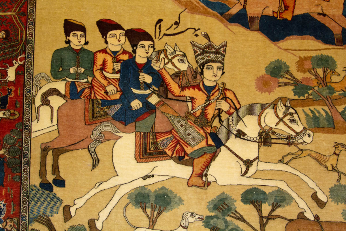 ANTIQUE PERSIAN MOHTASHAM KASHAN PICTORIAL ORIENTAL RUG