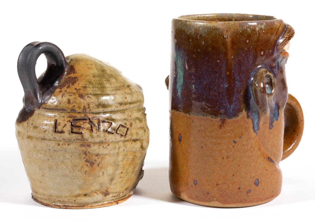 SOUTHERN STONEWARE FACE VESSELS, LOT OF TWO