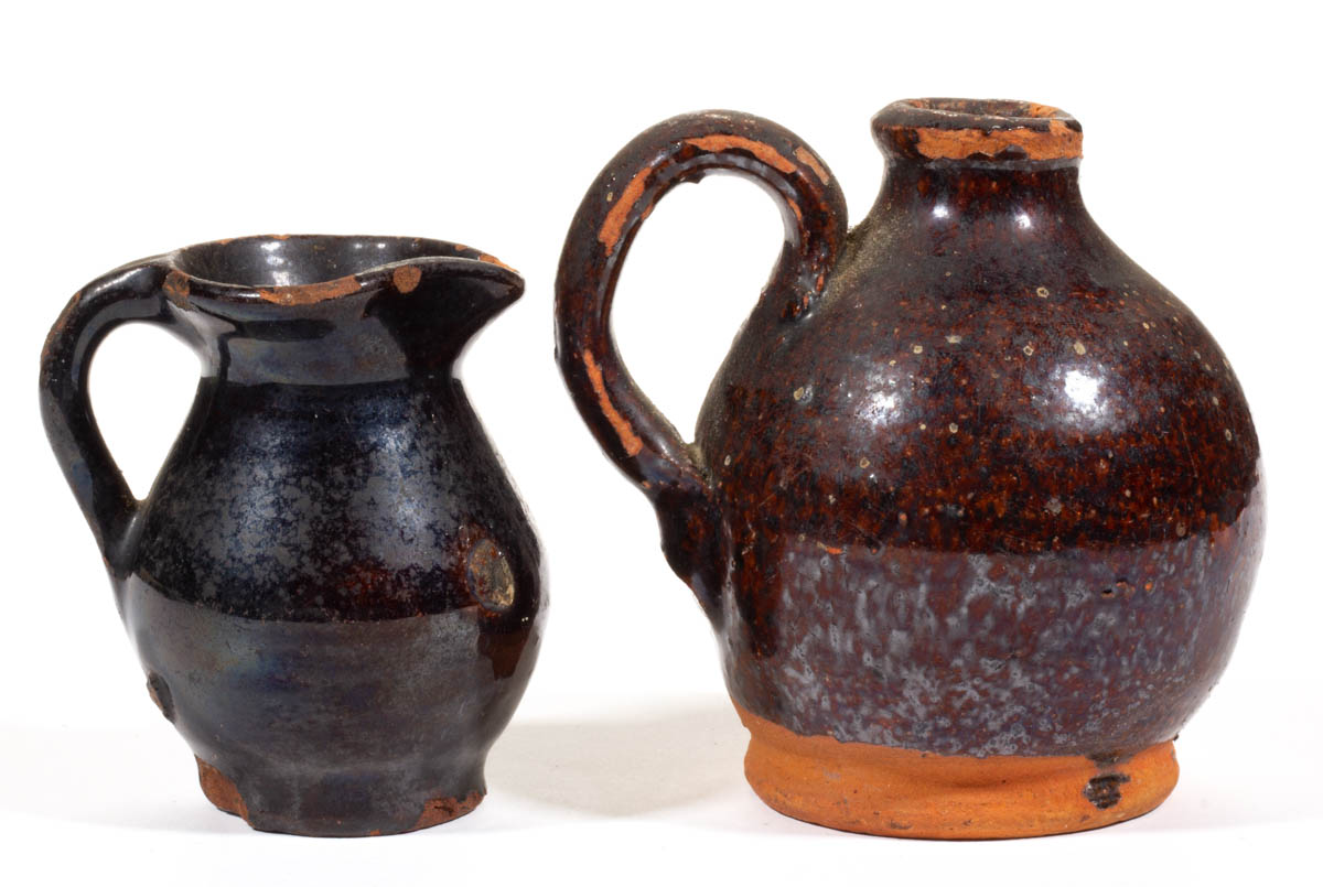 AMERICAN EARTHENWARE / REDWARE MINIATURE VESSELS, LOT OF TWO
