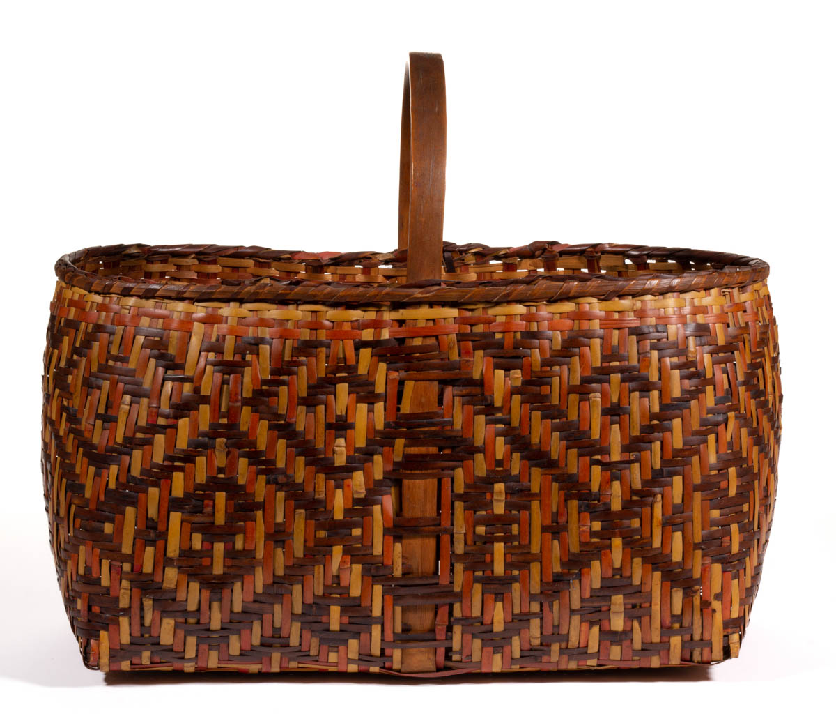 NATIVE AMERICAN CHEROKEE DECORATED WOVEN-SPLINT MARKET BASKET