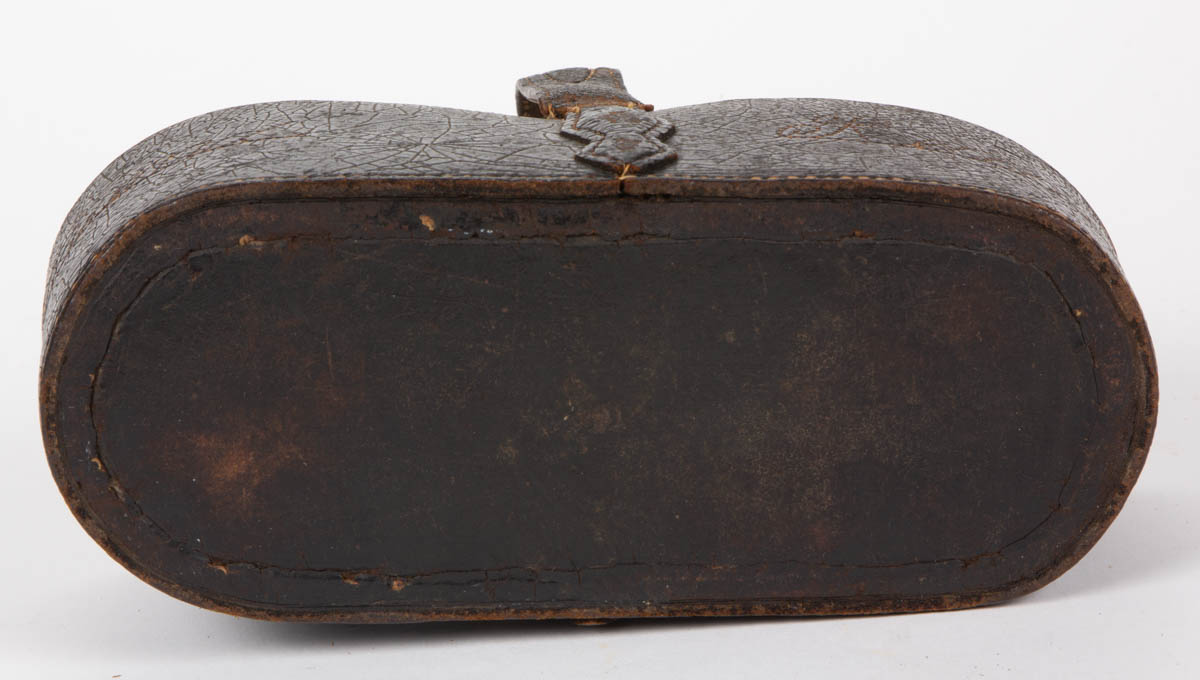 EXTREMELY RARE VIRGINIA DECORATED AND INSCRIBED LEATHER KEY BASKET