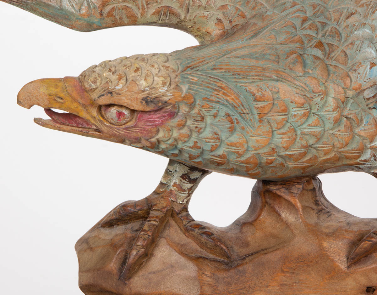 AMERICAN FOLK ART CARVED AND PAINTED WOODEN EAGLE