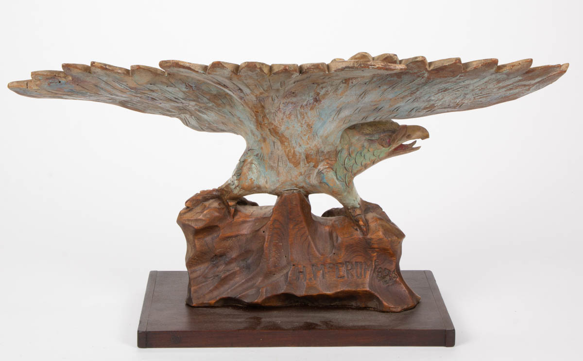 AMERICAN FOLK ART CARVED AND PAINTED WOODEN EAGLE