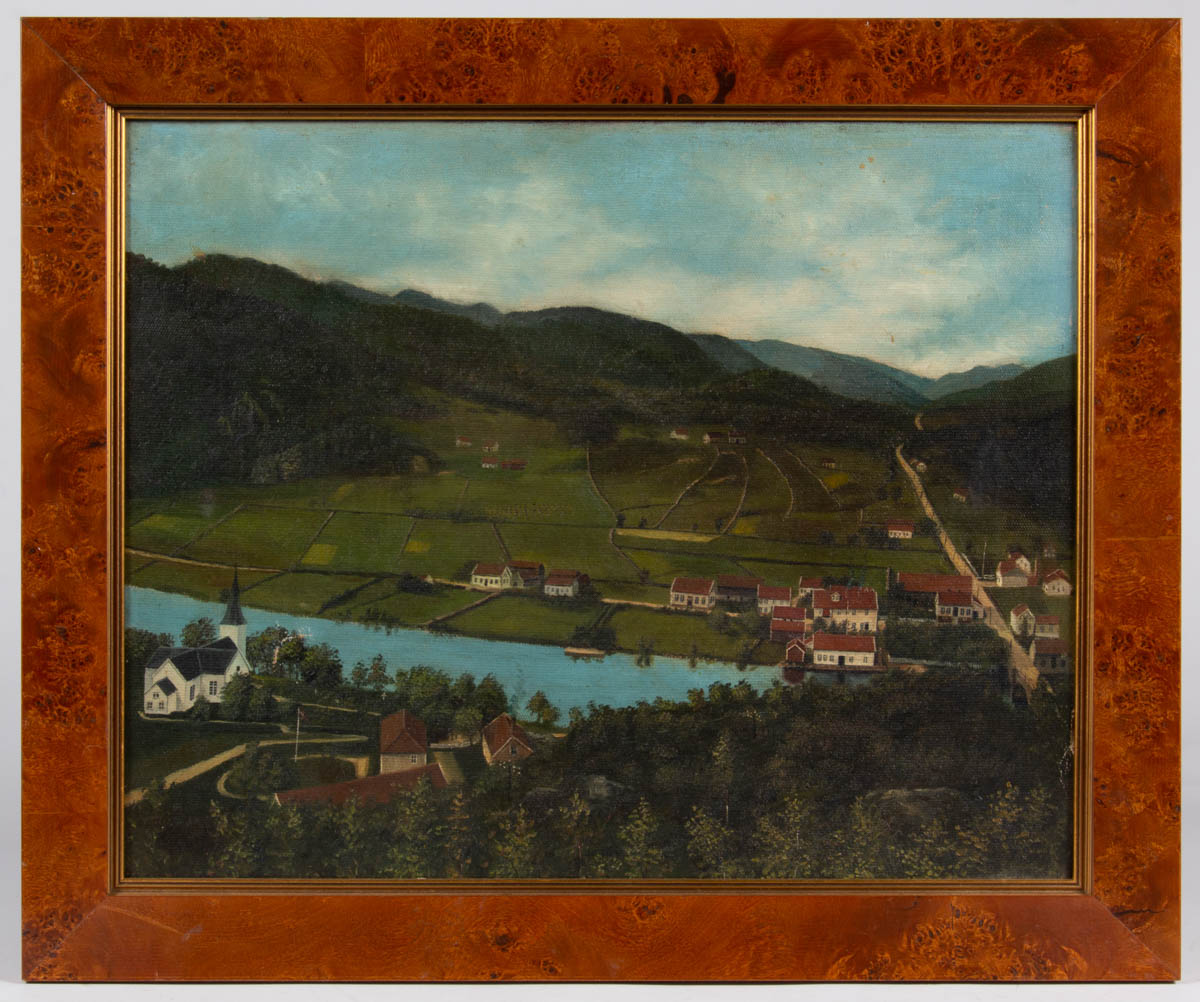 AMERICAN SCHOOL (19TH CENTURY) FOLK ART LANDSCAPE PAINTING
