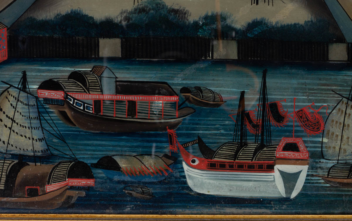 CHINESE EXPORT REVERSE-PAINTED HONG SCENE