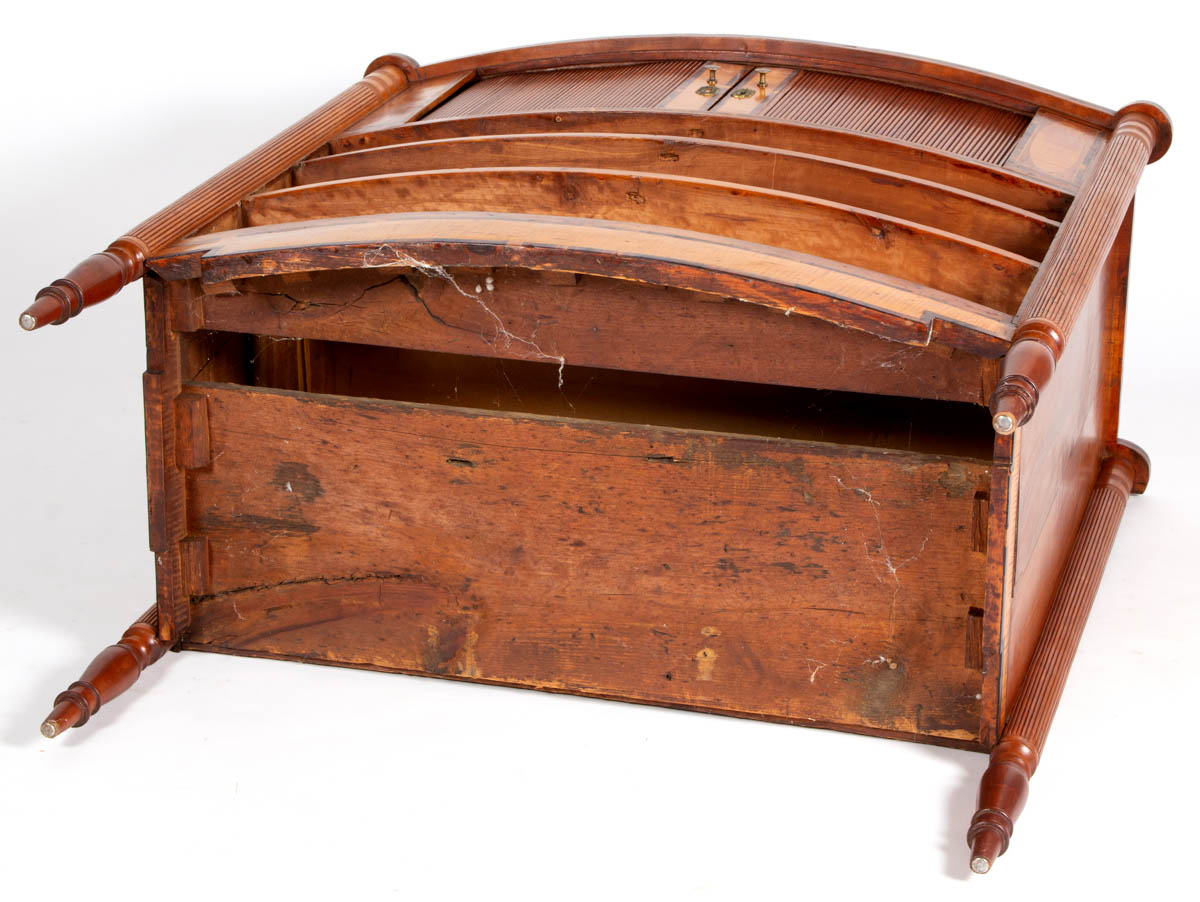 NEW ENGLAND LATE FEDERAL INLAID CHERRY AND FIGURED MAPLE HALF SIDEBOARD