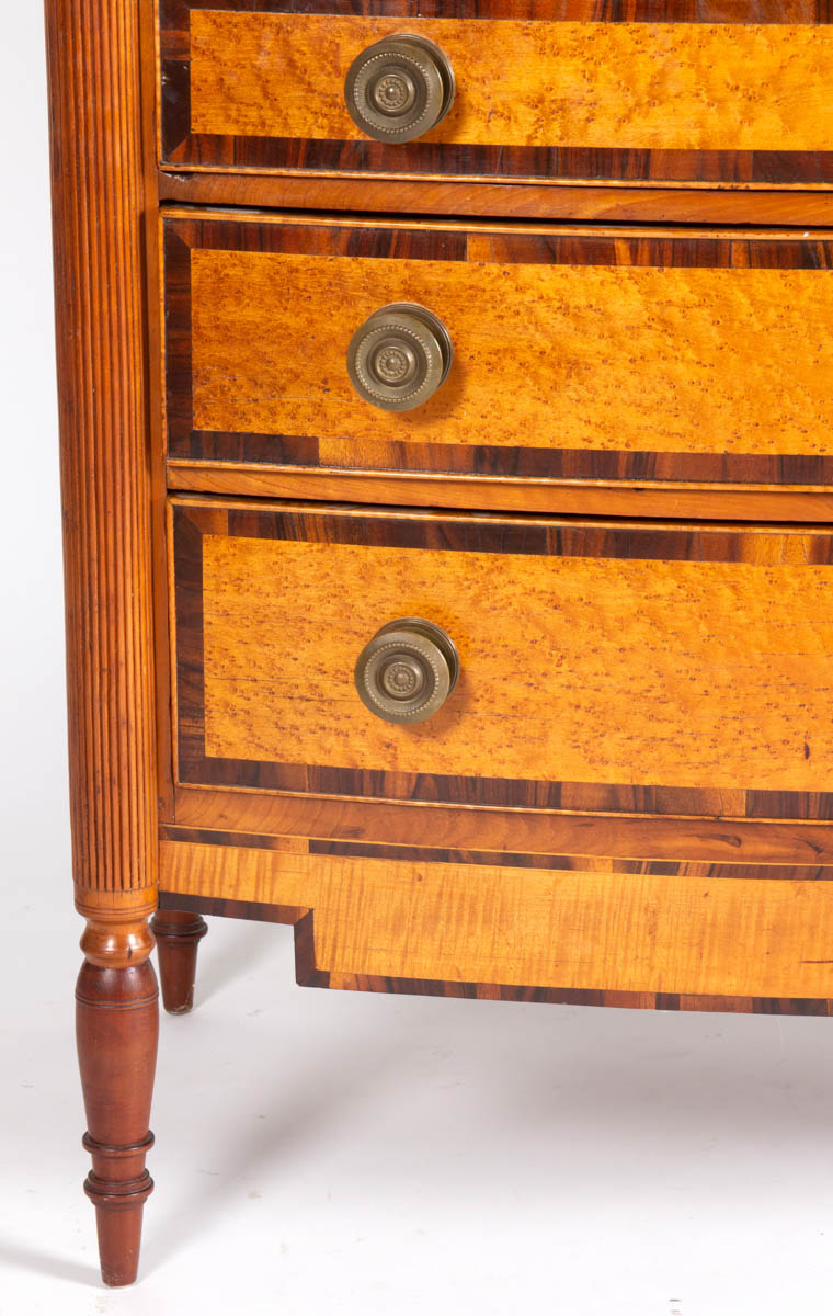 NEW ENGLAND LATE FEDERAL INLAID CHERRY AND FIGURED MAPLE HALF SIDEBOARD