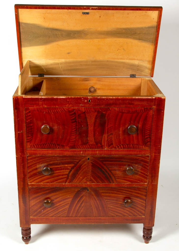 AMERICAN PAINT-DECORATED POPLAR AND PINE MULE CHEST