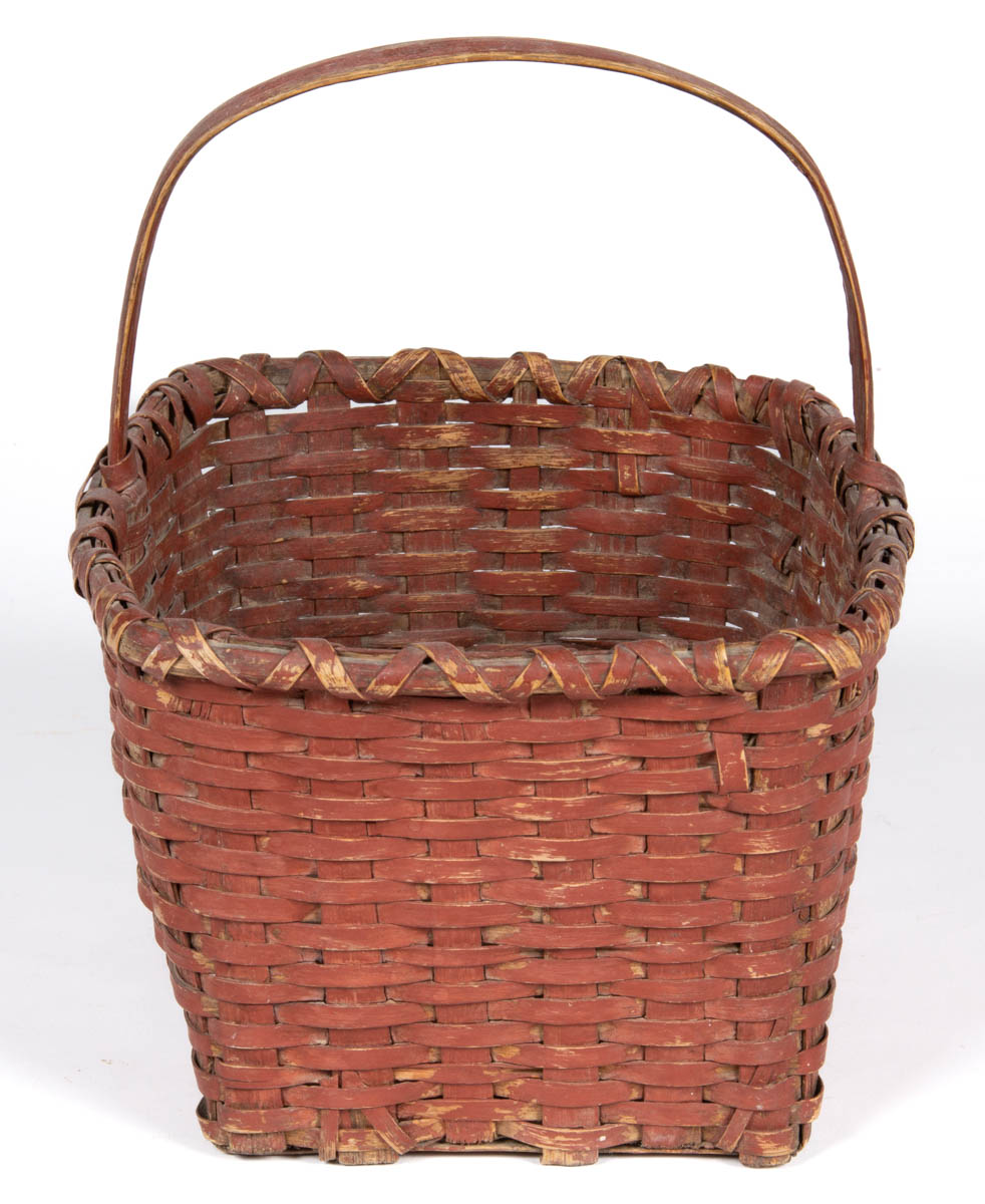 SHENANDOAH VALLEY OF VIRGINIA PAINTED STAVE-TYPE WOVEN-SPLINT BASKET