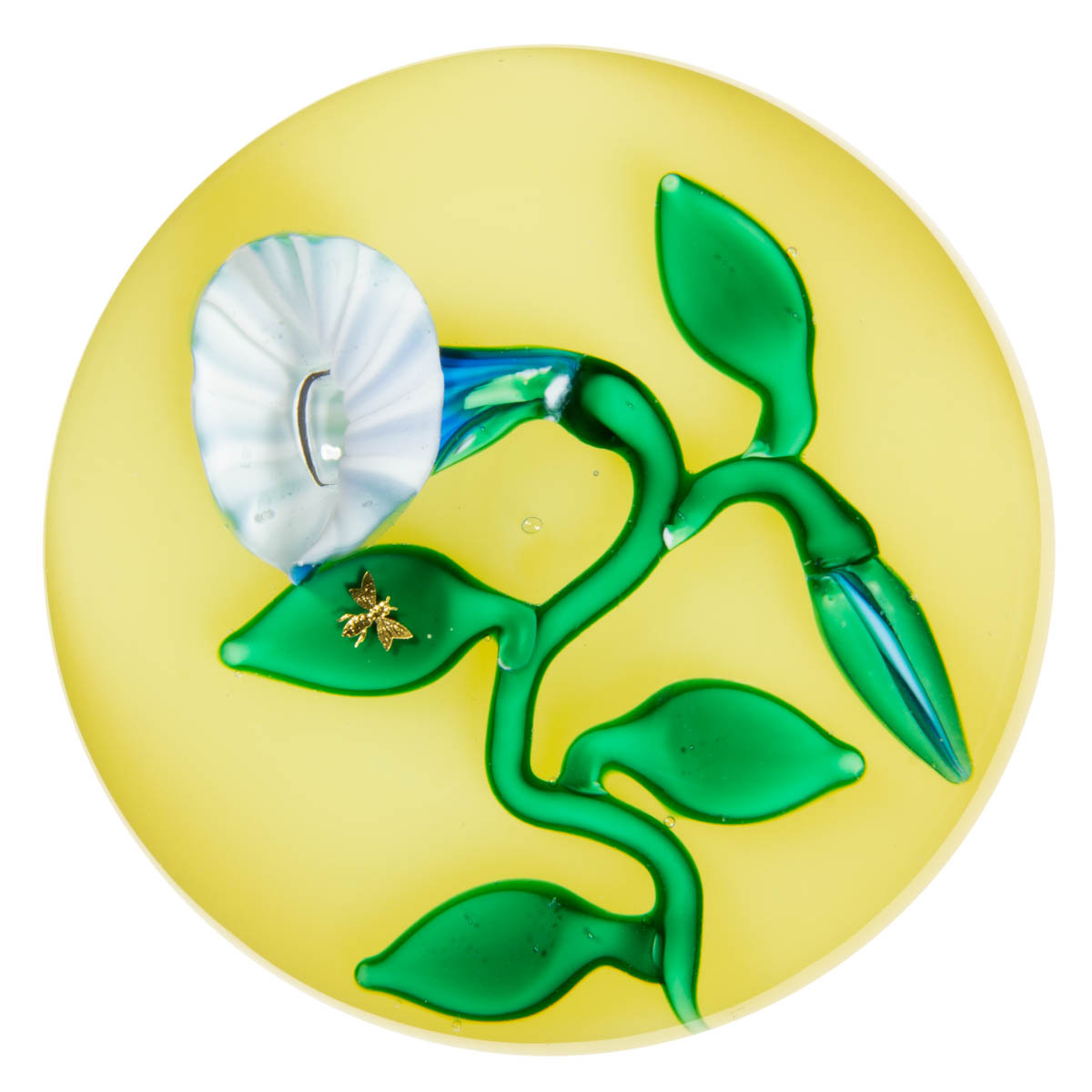 CHARLES KAZIUN JR. (AMERICAN, 1919-1992) MORNING GLORY LAMPWORK STUDIO ART GLASS MINIATURE PAPERWEIGHT