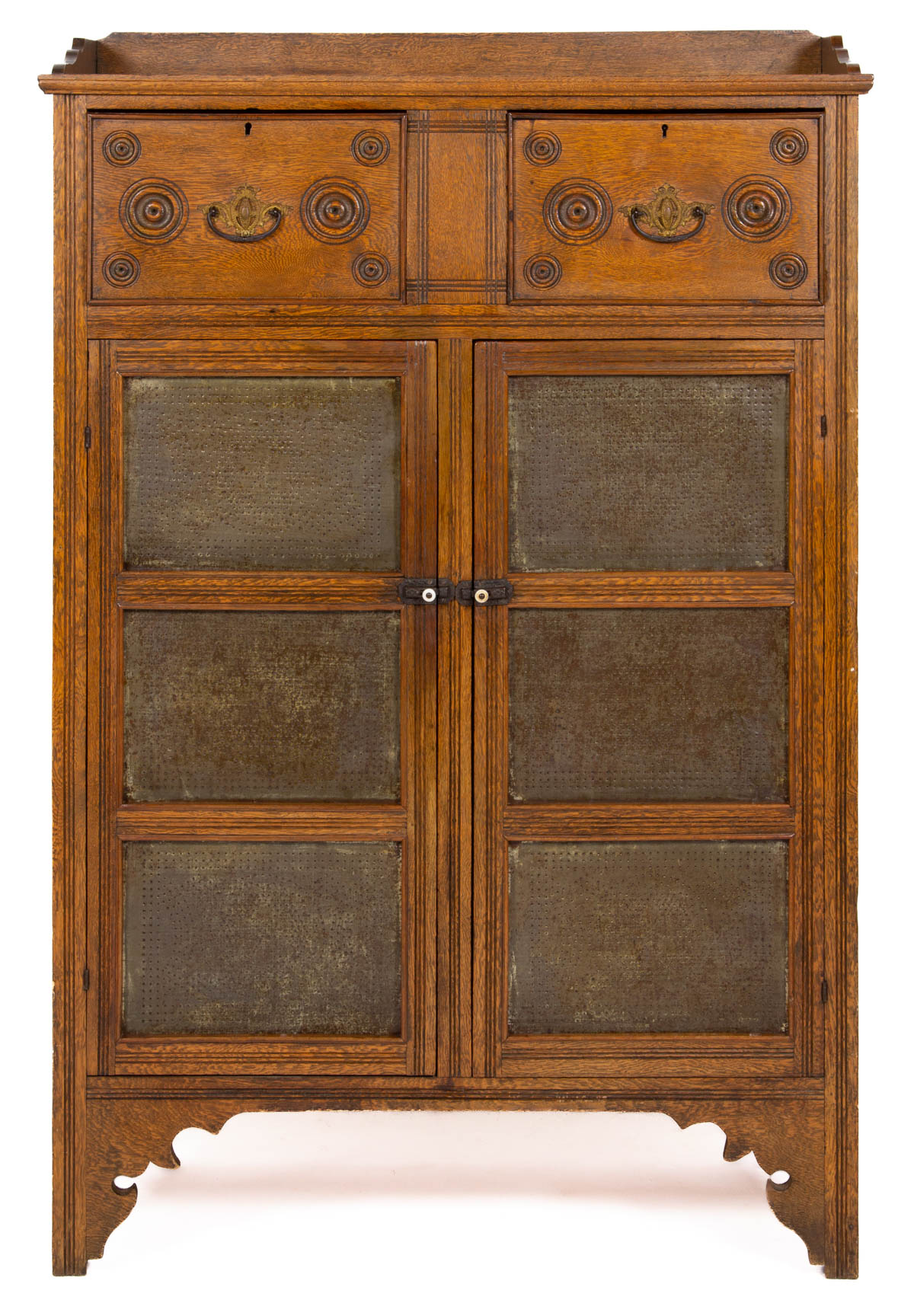 BROCKS GAP, ROCKINGHAM CO., SHENANDOAH VALLEY OF VIRGINIA OAK PUNCHED-TIN-PANELED FOOD / PIE SAFE