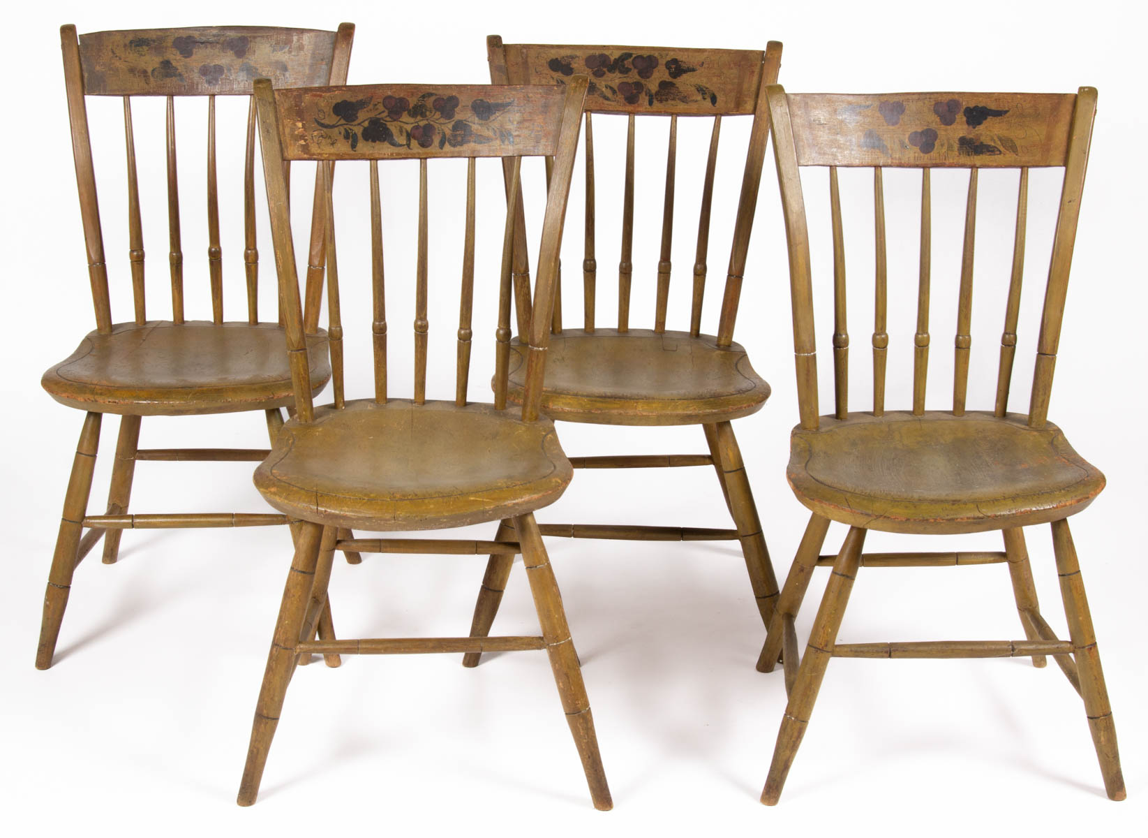 AMERICAN PAINT-DECORATED LATE-WINDSOR SIDE CHAIRS, LOT OF FOUR