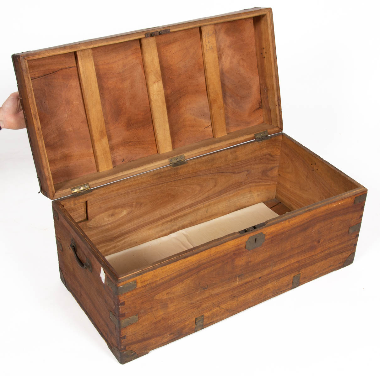 BRITISH BRASS-BOUND TEAK CAMPAIGN CHESTS / TRUNKS, LOT OF TWO
