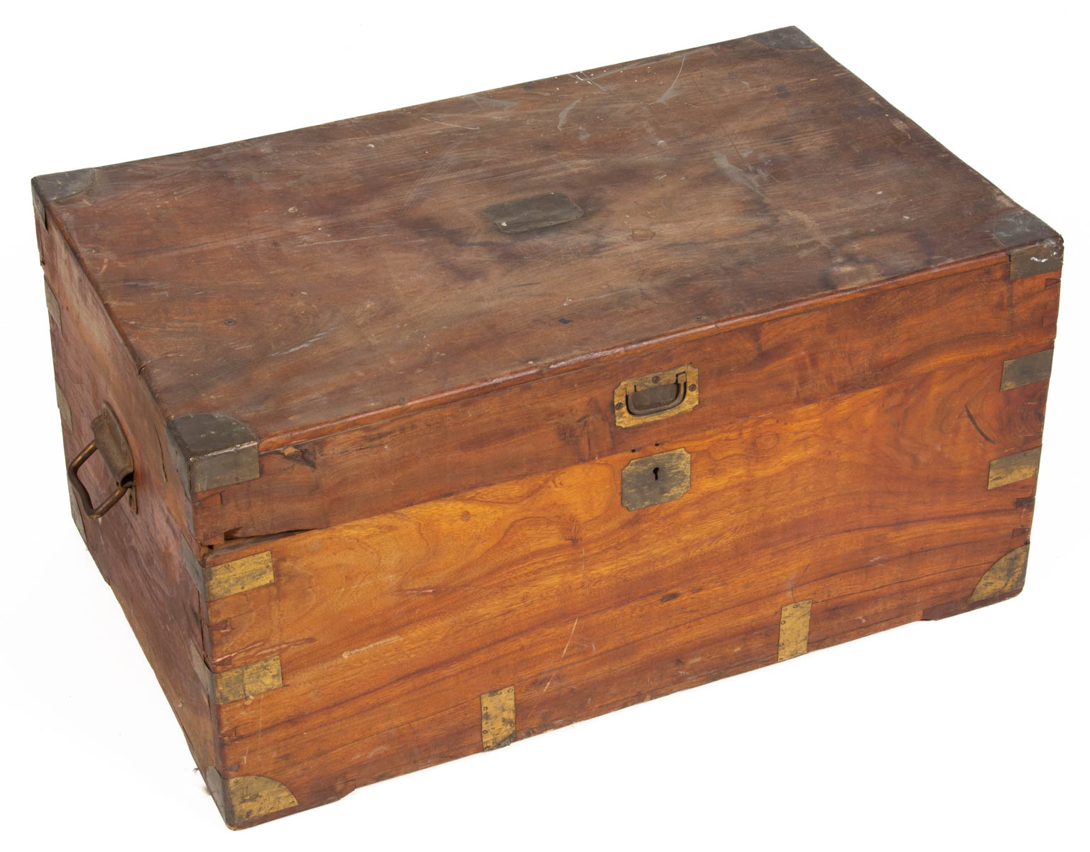 BRITISH BRASS-BOUND TEAK CAMPAIGN CHESTS / TRUNKS, LOT OF TWO
