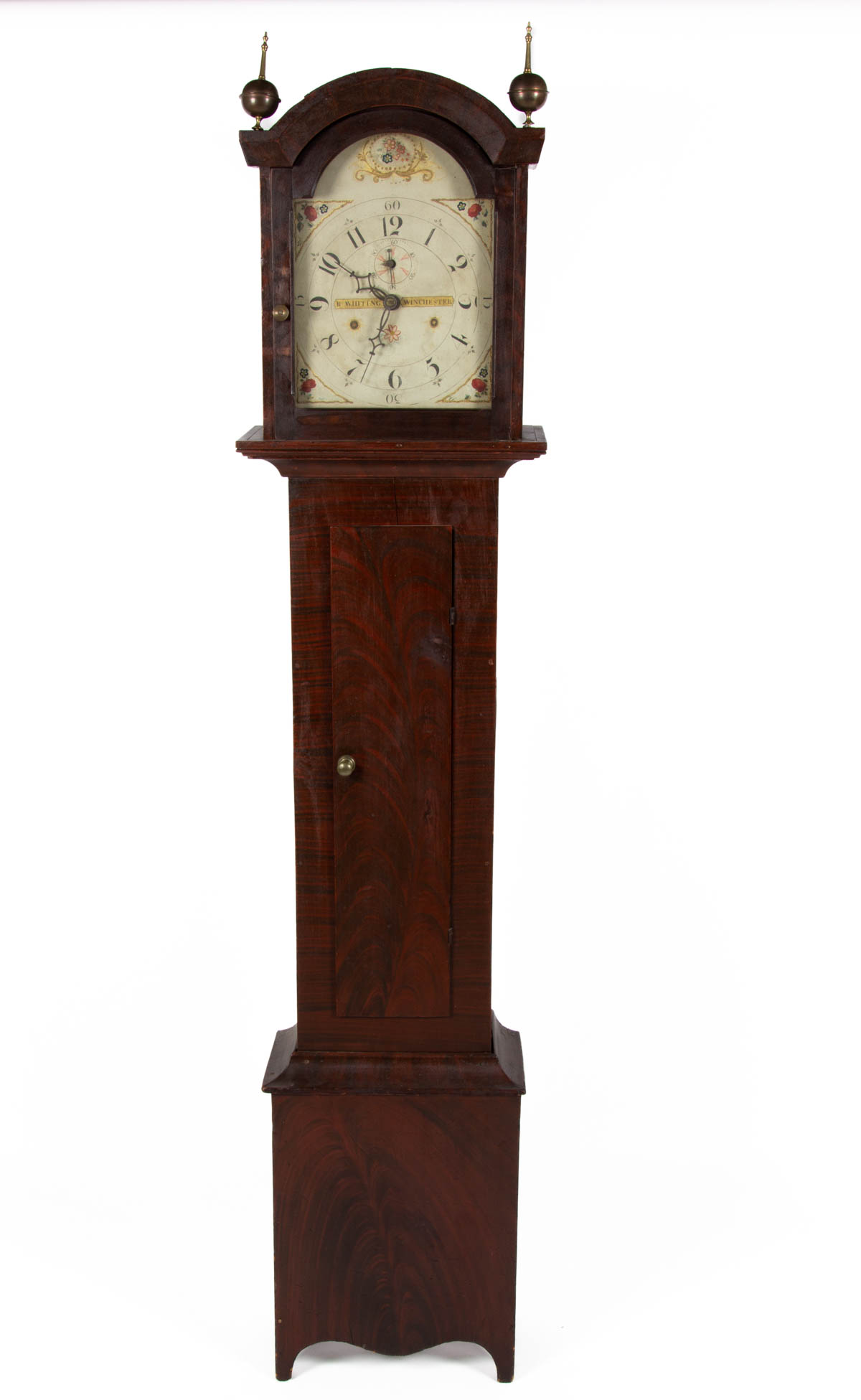 NEW ENGLAND PAINT-DECORATED PINE TALL-CASE CLOCK