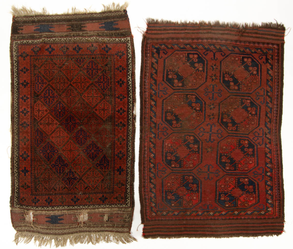 ANTIQUE PERSIAN AFGHAN / PERSIAN THROW RUGS, LOT OF TWO