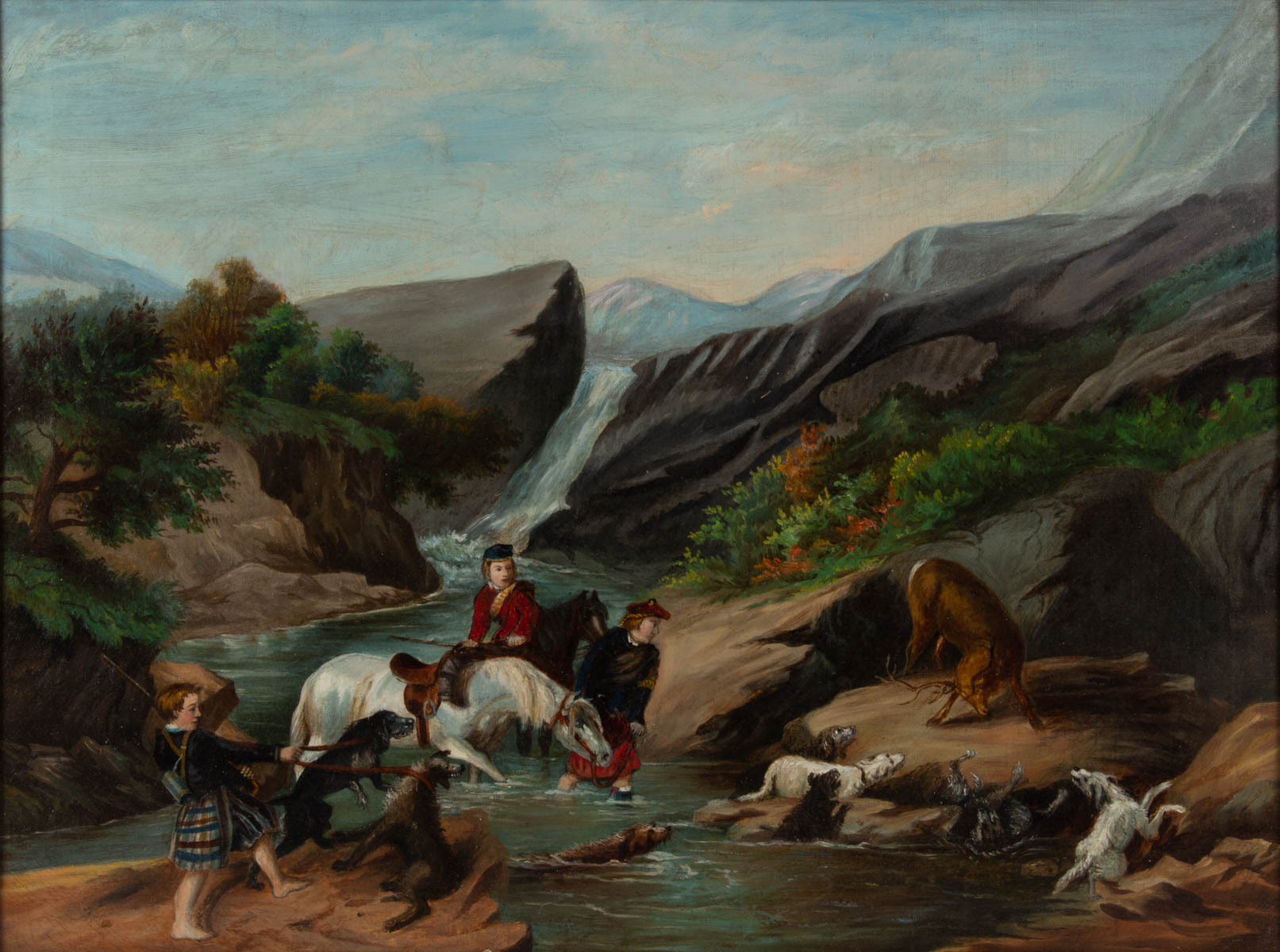 AMERICAN OR EUROPEAN SCHOOL (19TH CENTURY) FOLK ART HUNTING SCENE