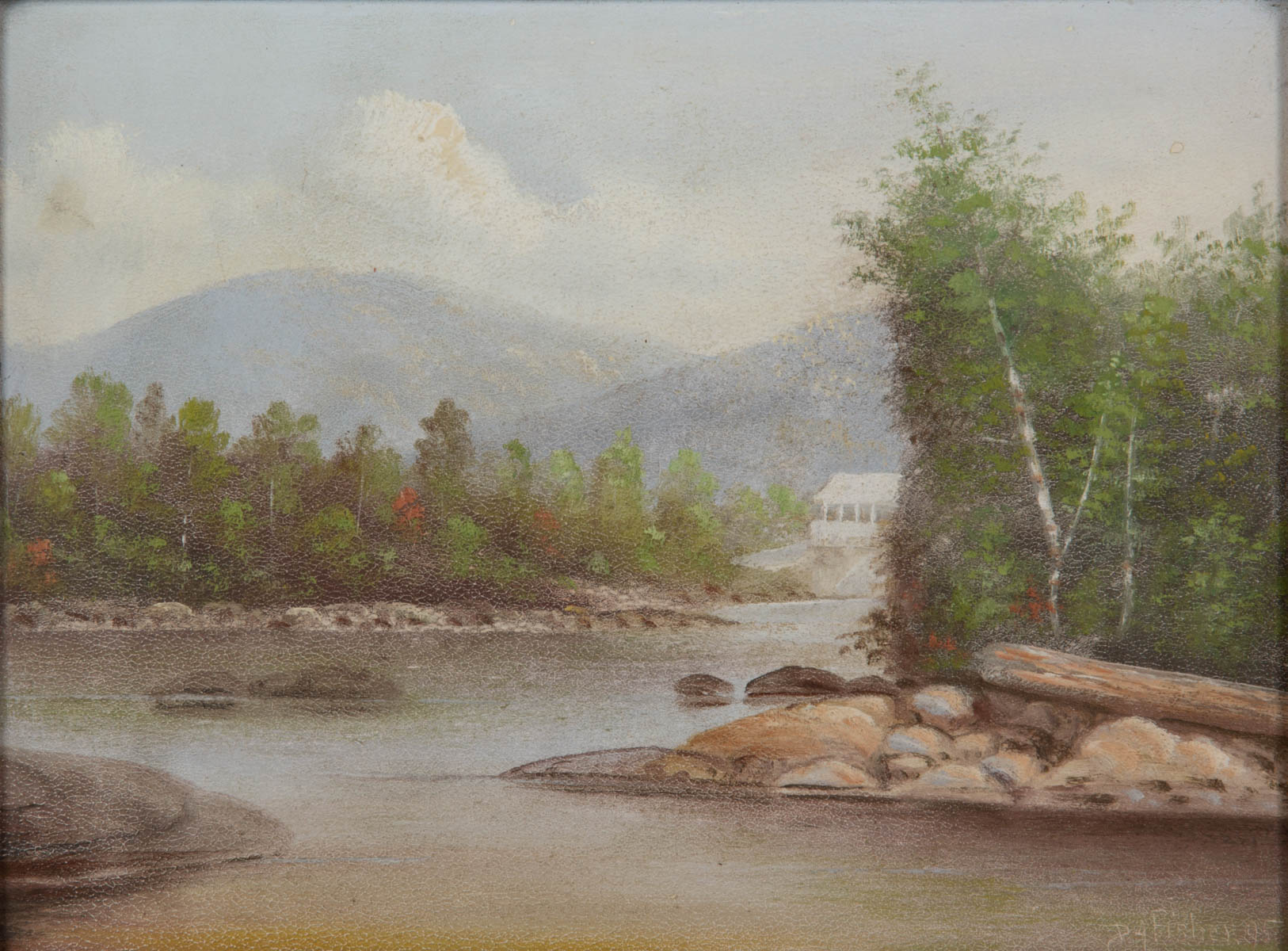 AMERICAN SCHOOL (LATE 19TH CENTURY) FOLK ART LANDSCAPE PAINTING