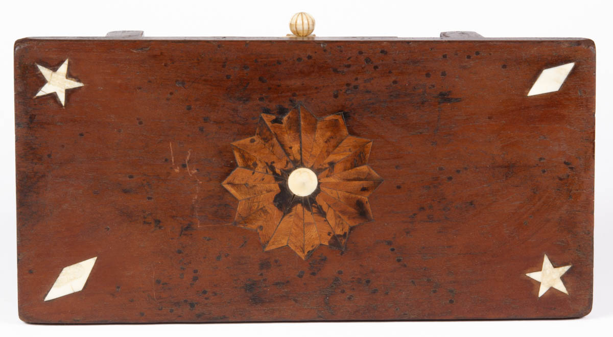 NEW ENGLAND FOLK ART SAILOR MADE INLAID FOOT STOOL
