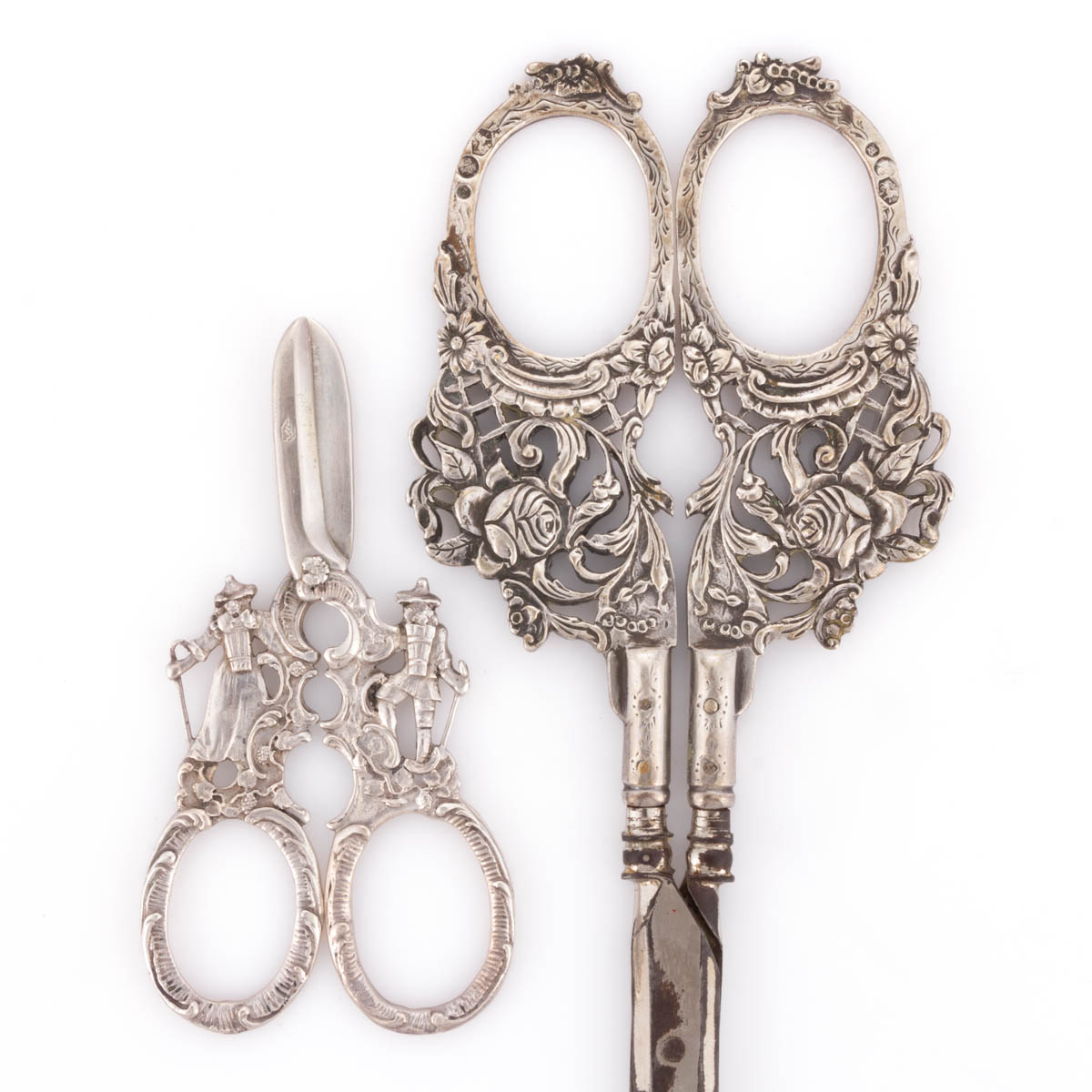 CONTINENTAL SILVER SEWING SCISSORS / SHEARS, LOT OF TWO