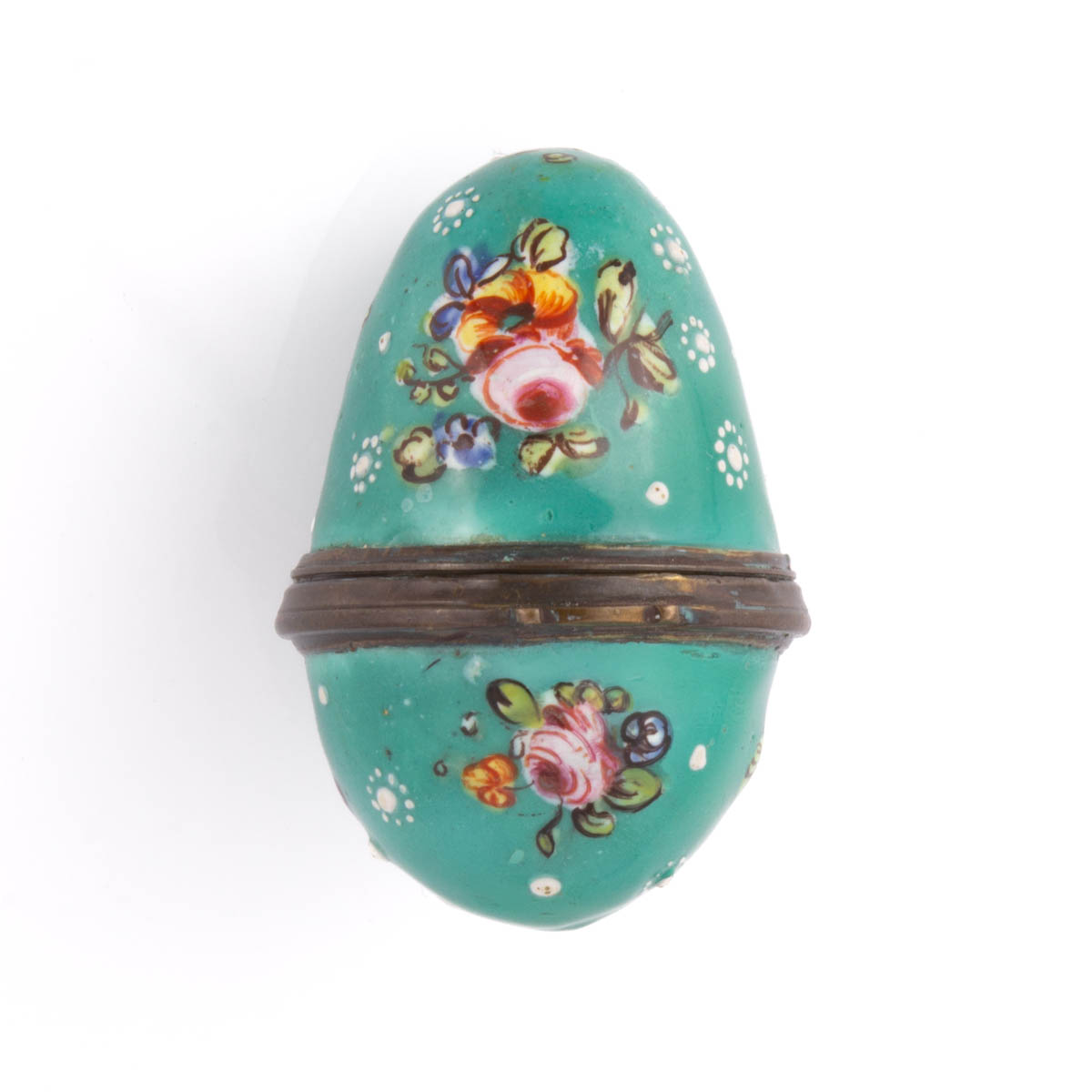 ENGLISH STAFFORDSHIRE BATTERSEA / BILSTON ENAMEL SEWING THIMBLE AND MATCHING CASE