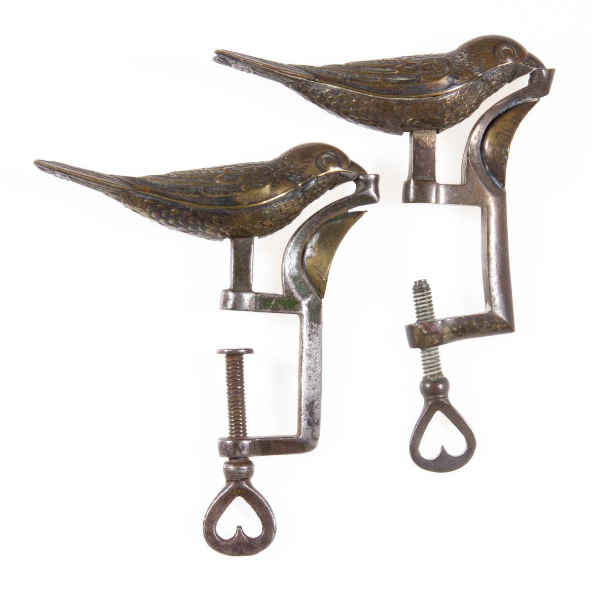 A. GEROULD BRASS AND STEEL FIGURAL SEWING BIRD CLAMPS, LOT OF TWO