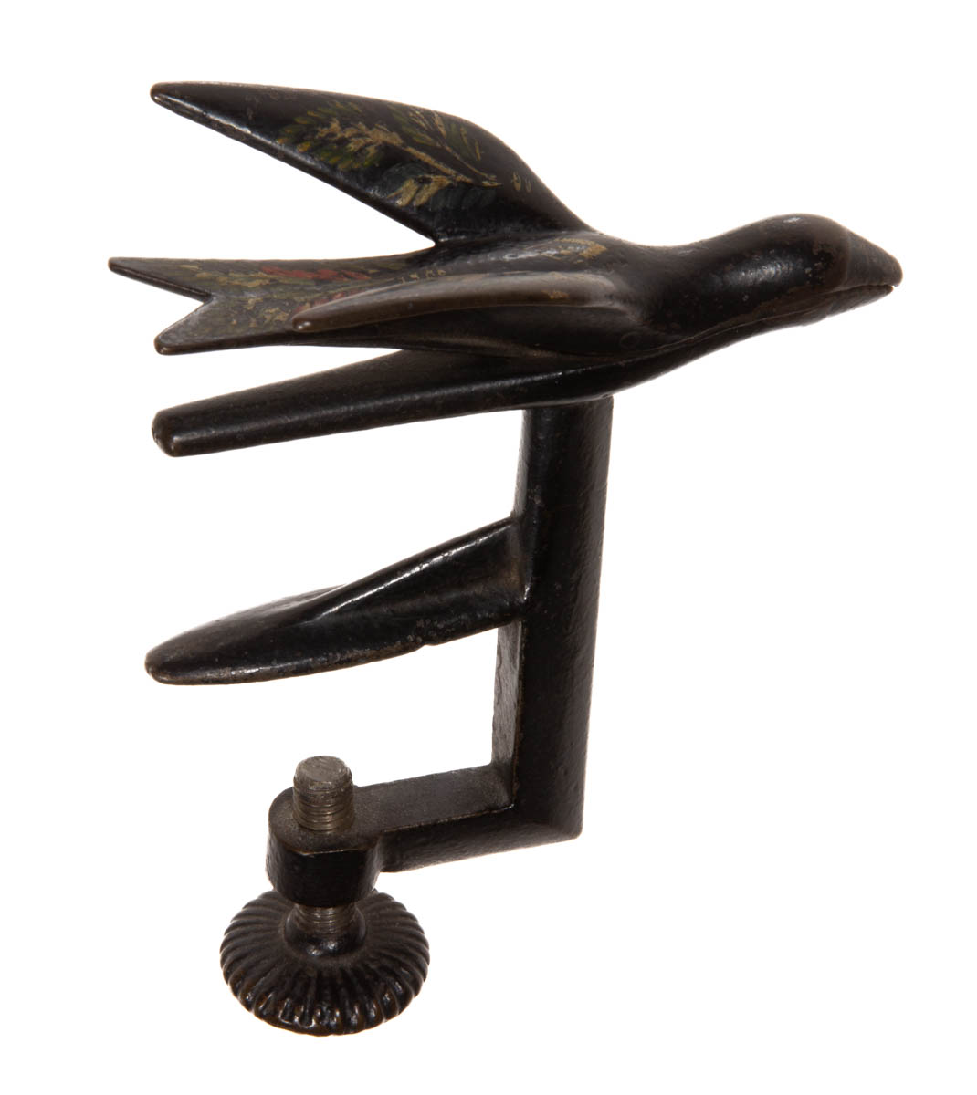 CAST-IRON AND DECORATED FIGURAL SEWING BIRD CLAMP
