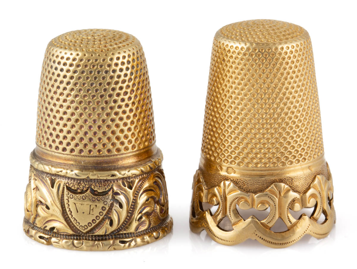 FRENCH 18K YELLOW GOLD SEWING THIMBLES, LOT OF TWO