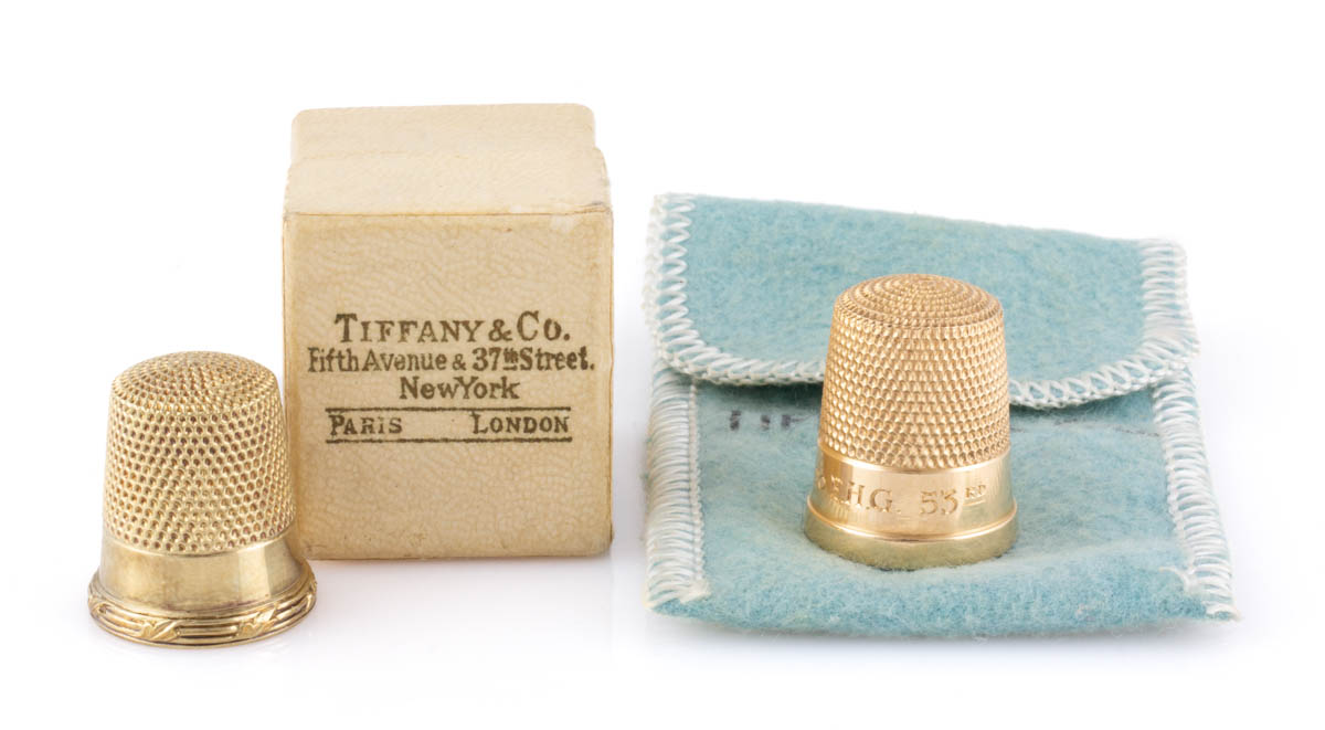 TIFFANY & CO. 14K YELLOW GOLD SEWING THIMBLES, LOT OF TWO