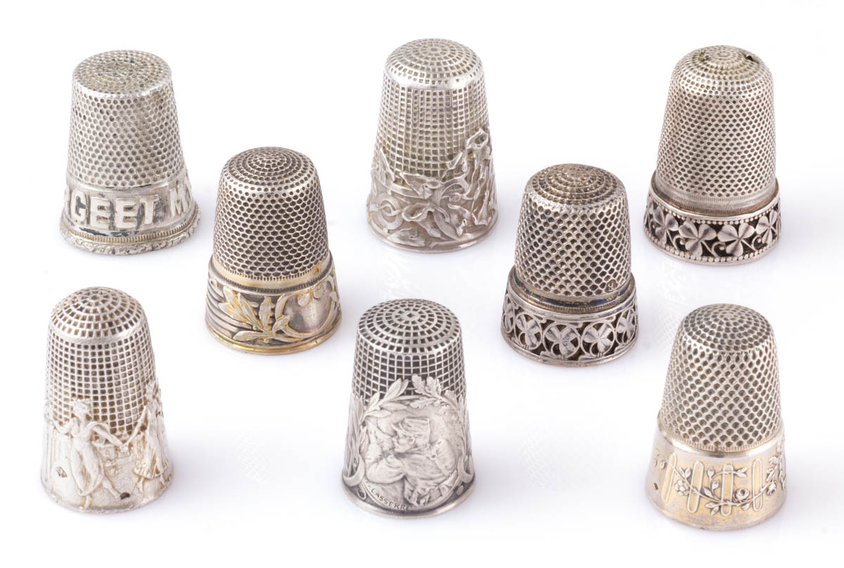 ASSORTED FRENCH SILVER SEWING THIMBLES, LOT OF EIGHT