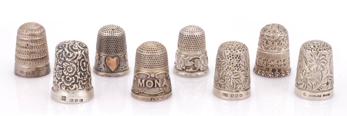 ENGLISH AND OTHER STERLING SILVER SEWING THIMBLES, LOT OF EIGHT