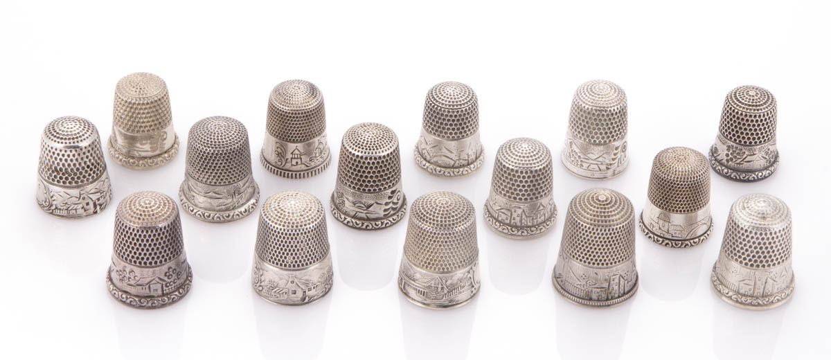 SIMONS BROTHERS STERLING SILVER SEWING THIMBLES, LOT OF 15
