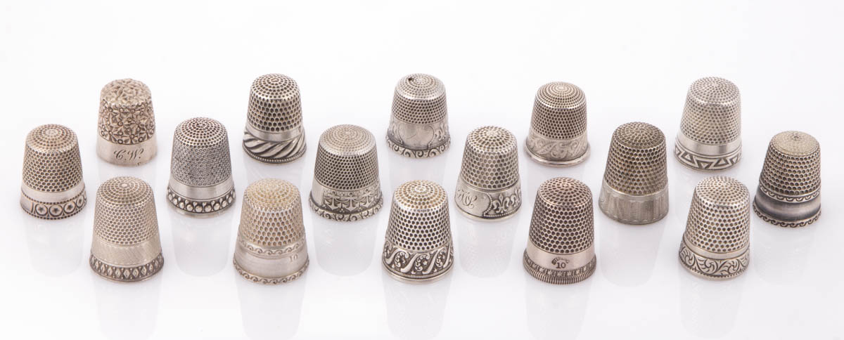 WAITE-THRESHER CO. STERLING SILVER SEWING THIMBLES, LOT OF 16